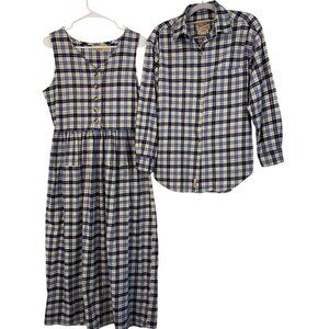 Rare VTG Woolrich Womens Blue Plaid Cotton Shirt & Dress Set Size S 8803